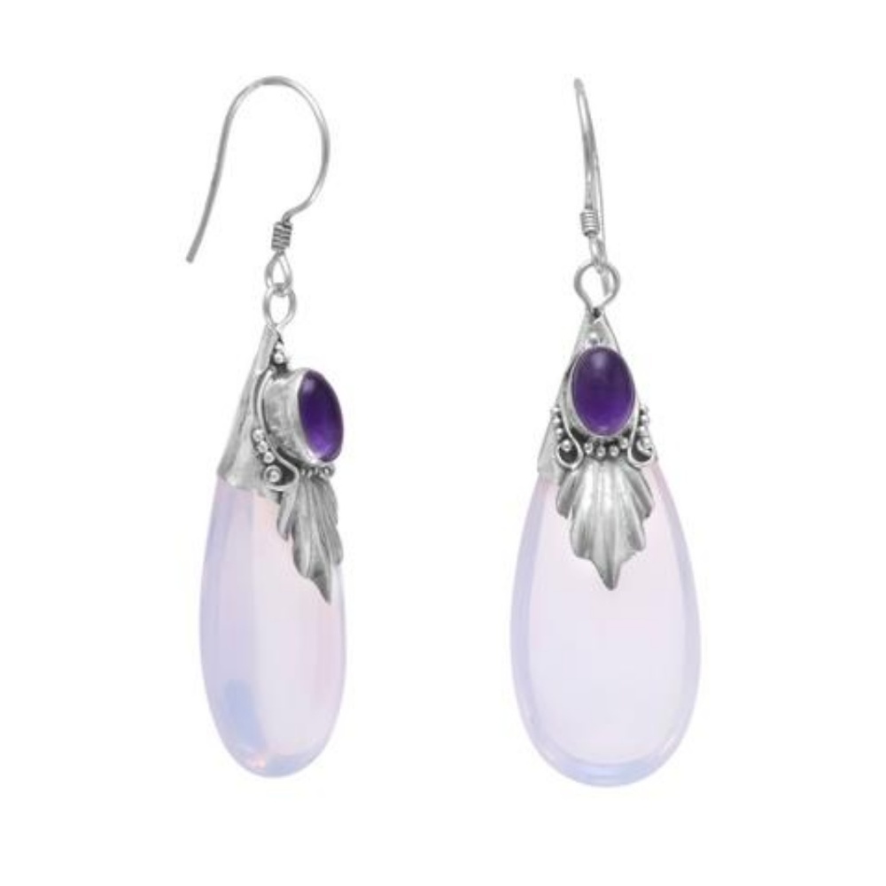 3 pcs Glass and Amethyst Drop Earrings